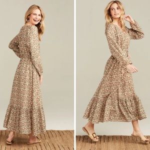 Roller Rabbit Beige and Pink Floral Maxi Dress